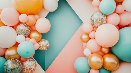 Geometric shapes in a balloon arch backdrop for a modern and trendy look