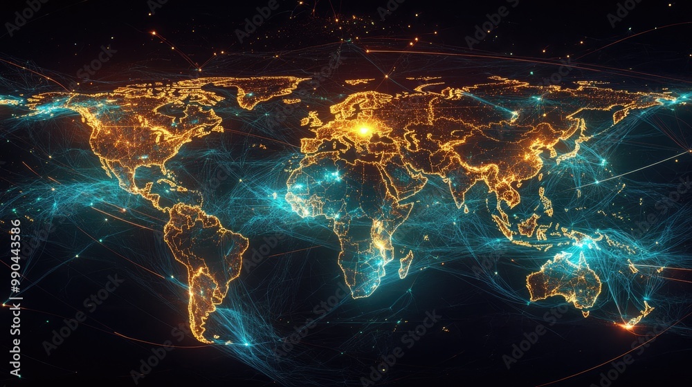 Global map with borders highlighted showing areas impacted by trade