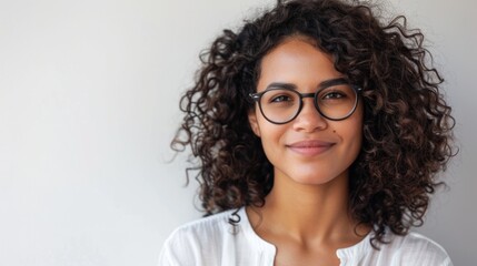 Wall Mural - Person Closeup. Portrait of Happy Young Female Model in Goggles Posing for Studio Shot