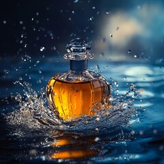 Wall Mural - A bottle of perfume splashing out of the water