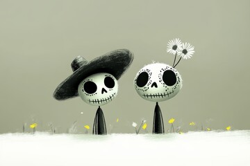 Illustration with a girl and a skull on the theme of the Día de Muertos. Day of the Dead is one of the most vibrant and original holidays in Mexico. A great reason to laugh at Death and actively enjoy