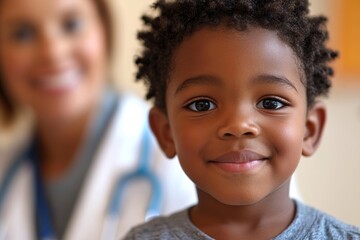 Wall Mural - Small black boy about to get vaccinated by pediatrician at doctor's office, Generative AI