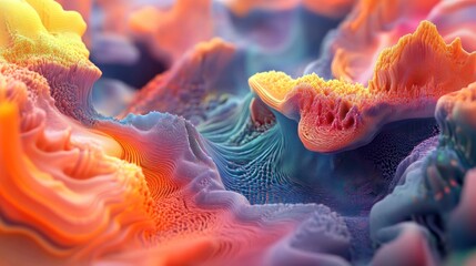 Wall Mural - abstract 3d rendering of a colorful, textured landscape with vibrant hues.