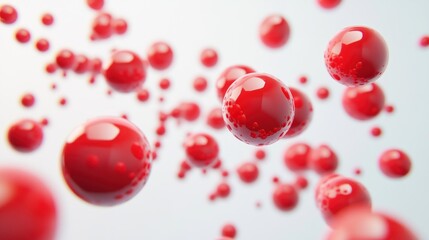 Wall Mural - abstract background with many red balls floating on white.