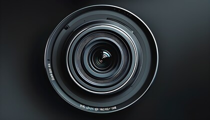 Wall Mural - Futuristic round camera lens outline against a dark abstract background