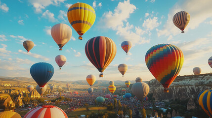 colorful hot air balloons over cappadocia, turkey - sunrise