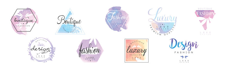 Wall Mural - Fashion Luxury Boutique Watercolor Logo Design Vector Set