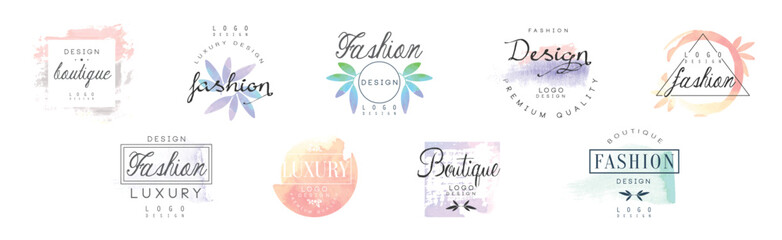 Canvas Print - Fashion Luxury Boutique Watercolor Logo Design Vector Set