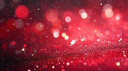 Wall Mural - Abstract red glitter bokeh background with blurred lights.