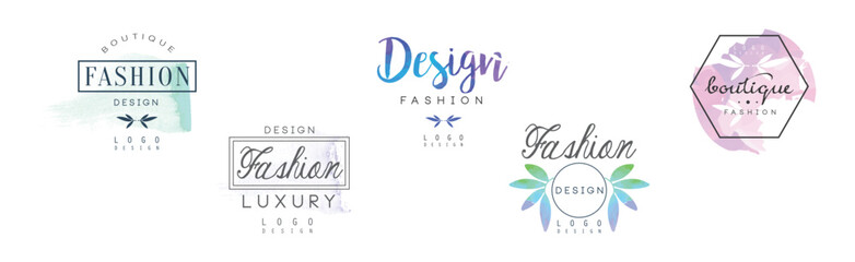 Wall Mural - Fashion Luxury Boutique Watercolor Logo Design Vector Set