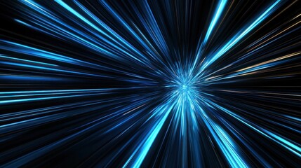 Canvas Print - Abstract digital background with blue light rays radiating from the center on black background.