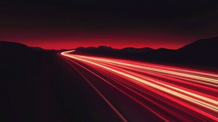 Wall Mural - Red streaks of light from oncoming traffic on a highway at night.