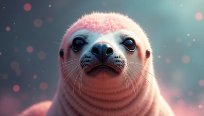 Wall Mural - A cute seal with pink fur is staring at the camera