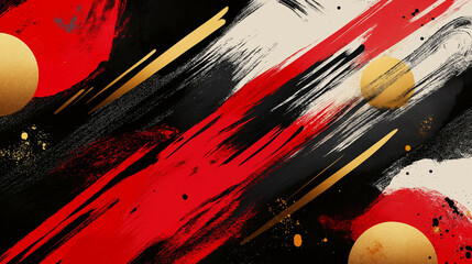 Wall Mural - Black Friday abstract background with dynamic red, black, and gold brushstrokes, and bold geometric shapes, creating a sense of urgency 