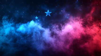 smokey background with stars and red and blue gradient with copy space