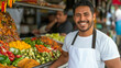 © fotogurme - Street food cart serving fresh tacos, with colorful ingredients and a chef preparing food with a big smile