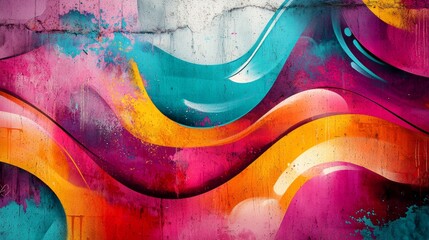 Graffiti wall with abstract liquid patterns, flowing lines and vibrant colors