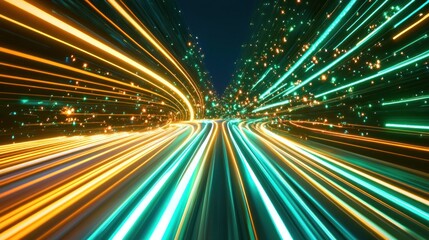 Wall Mural - Abstract background with streaks of yellow and green light in a dark background with a blurred effect.