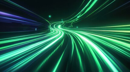 Wall Mural - Abstract Green Light Trails on a Dark Background.