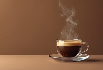 Steam Rising from a Hot Glass Cup of Espresso Coffee on a Simple Background