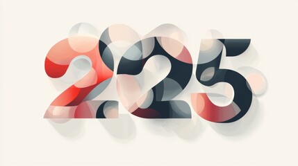 Minimalist 2D typography of '2025' with a mix of sharp and rounded letters, The color palette is light and muted