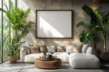 interior design, white blank mockup in a frame