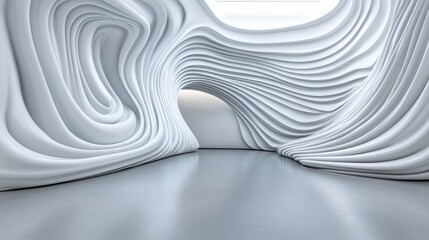 Poster - A room with a lot of white shapes on the walls, AI