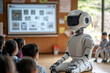 © Vovmar - A robot teacher teaches a lesson to primary school children in a modern classroom. Generated by artificial intelligence