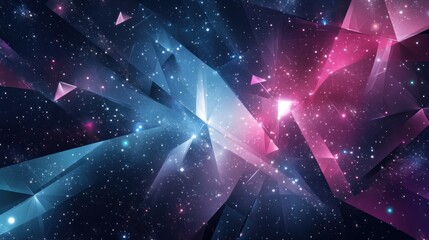 Wall Mural - Abstract geometric background with blue and pink glowing shapes on a starry night.