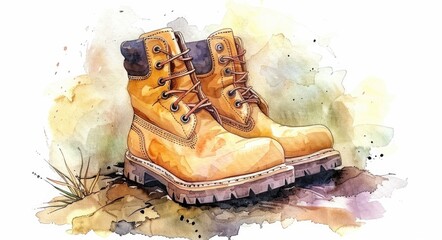 Wall Mural - Boot Illustration. Vintage Watercolor Hand Drawn Stylish Boot Design