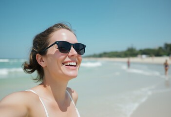 A person enjoying a beach day and smiling