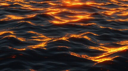 Wall Mural - Closeup of water reflecting the warm orange light of the setting sun.