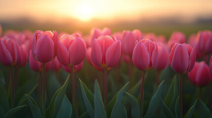 Multicolored tulips field in the Netherlands.