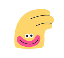 Poster - Funny humor character with happy smile. Cute quirky comic emotion, expression. Creative playful whimsical emoji in childish doodle style. Flat vector illustration isolated on white background