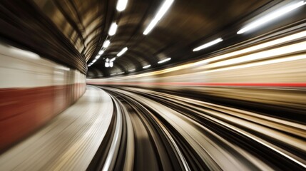 Wall Mural - Abstract motion blur of train tracks in a tunnel.