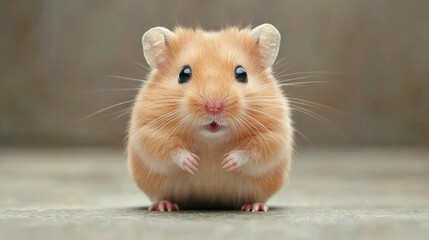 Poster - A small brown hamster sitting on a concrete floor, AI