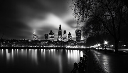 A black-and-white photo of a famous city skyline or iconic landmark, evoking a timeless, classic look