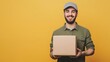 © mediavn - Portrait, parcel and delivery man with box in outdoor for shipping, courier service or stock. Cargo, logistics and employee with cardboard package for export, distribution or commercial supplier