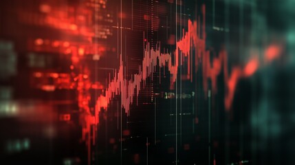 Poster - a close-up view of a fluctuating stock market graph displaying downward trends in red tones througho