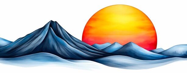 Wall Mural - a vibrant sunset casts an orange glow over blue mountains, creating a serene and picturesque landsca