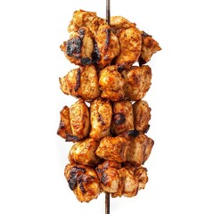 Canvas Print - shawarma Grilled skewered chicken on spit isolated on white background  