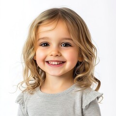 Wall Mural - Portrait of happy smiling child girl isolated on white background 