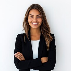 Poster - portrait of a smiling businesswoman standing on white background  