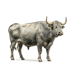 Poster - Male grey giant ox, castrated bull used as draft animal isolated on white background side view  