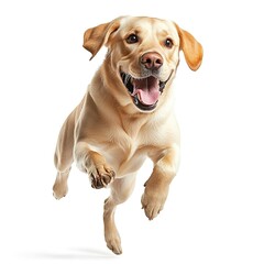 Poster - Labrador Retriever dog running and jumping isolated on white background. 