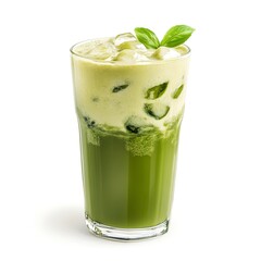 Sticker - iced matcha green tea with milk on glass isolated on white background 