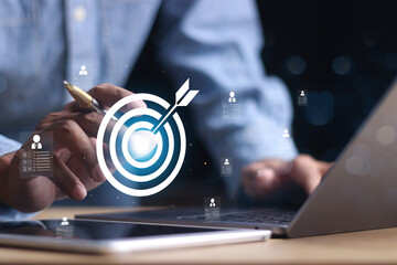 Wall Mural - businessman touch target icon business growth and vision, target plans, goal achievement the path to