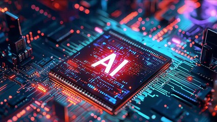 Artificial intelligence chip concept attached to digital circuit board