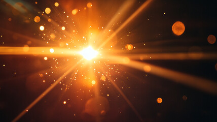 Poster - Bright golden sparkles radiating from the center against a dark background in an abstract display