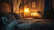 © Jhati - A cozy bedroom with warm lighting and plants, creating a relaxing atmosphere at night